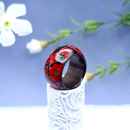 Poppy Flowers Wide Ring, Size 9