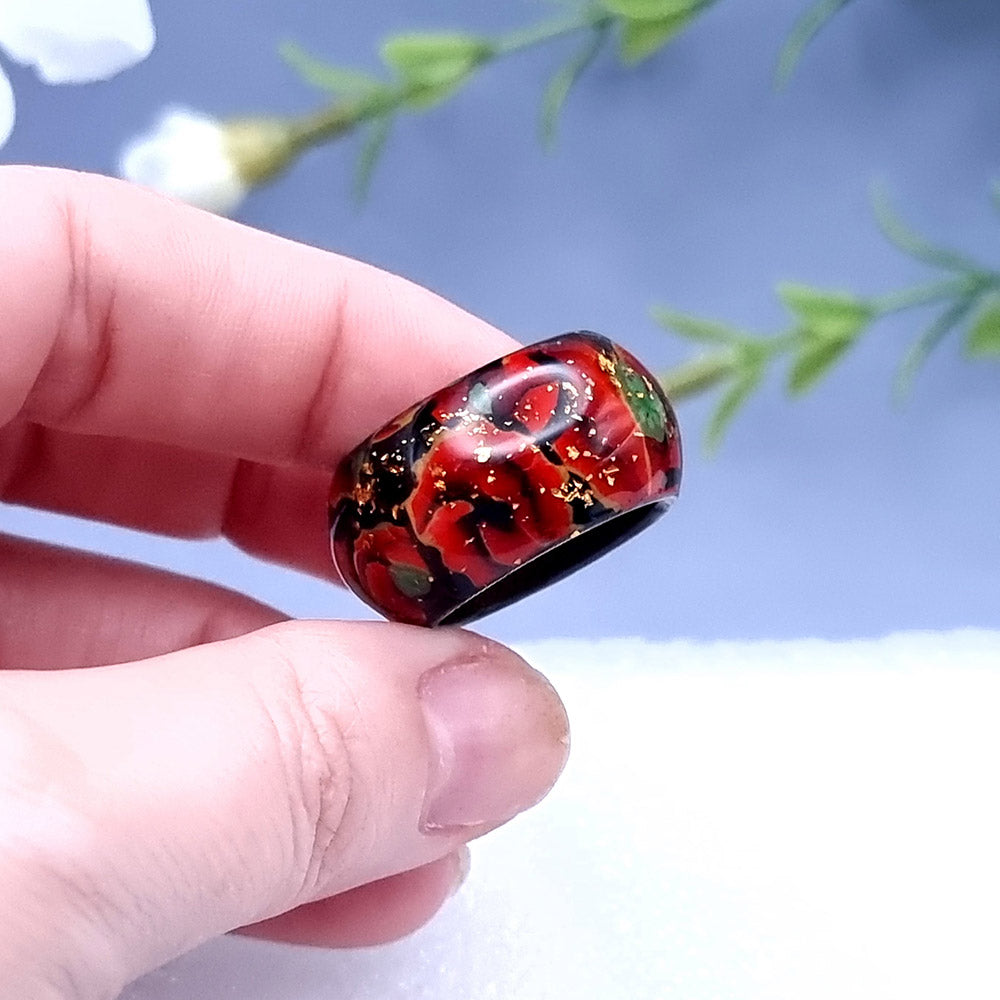 Poppy Flowers Wide Ring, Size 9