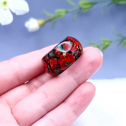 Poppy Flowers Wide Ring, Size 9