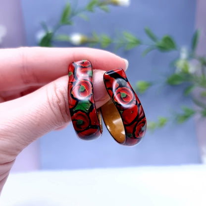 Poppy Flowers Plaine Huggie Earrings