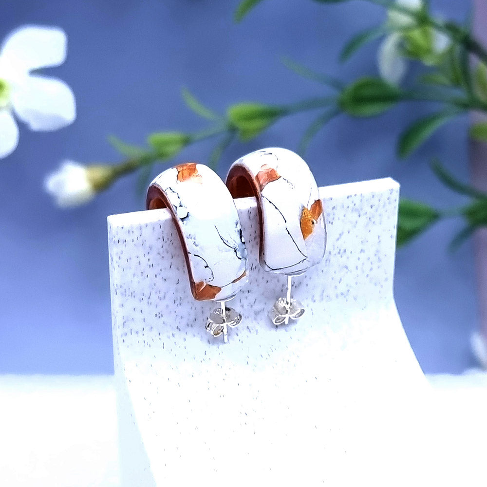 White Murble Huggie Earrings