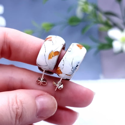 White Murble Huggie Earrings