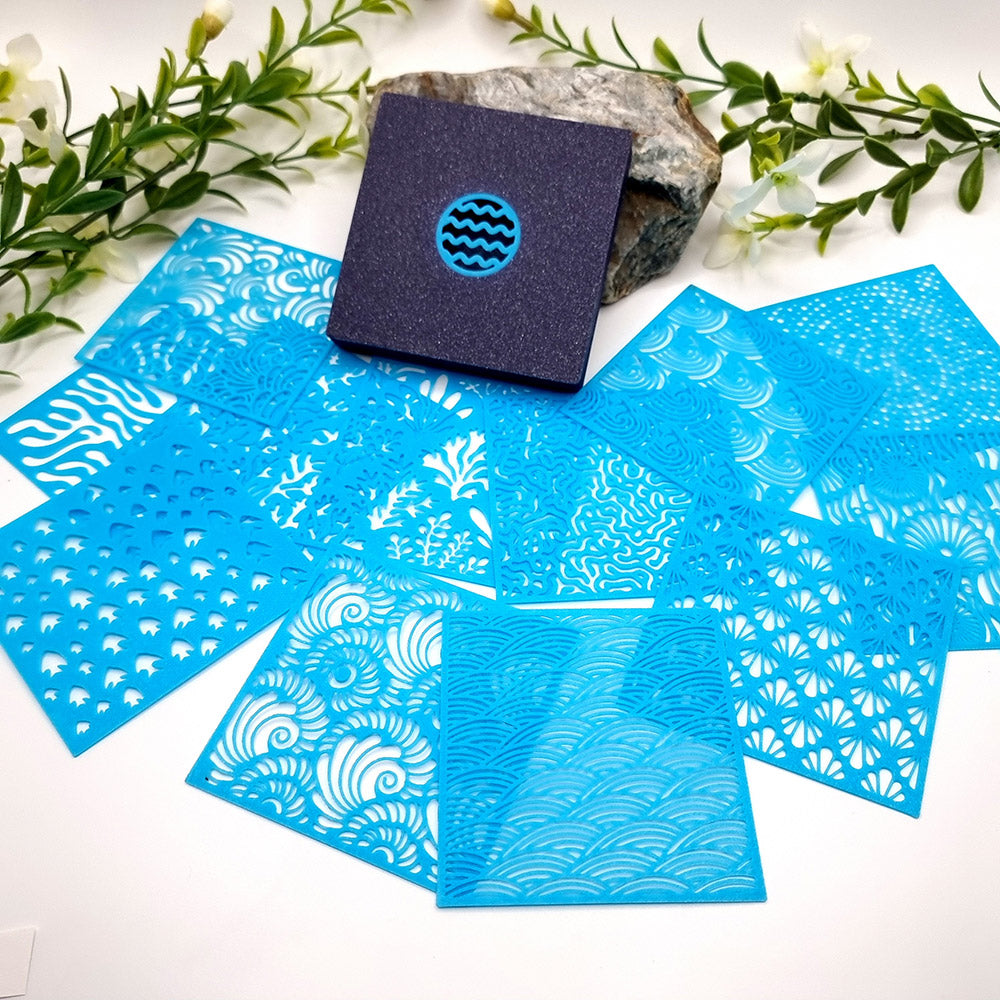 Exclusive Set of 12 Premium Stencils in Luxury Box - Ocean Collection