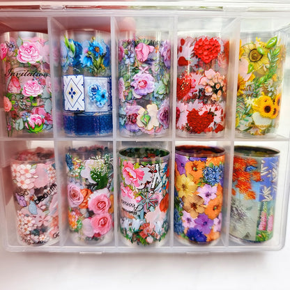 Set of 10 Colorful Flowers Patterns of Transfer Foils