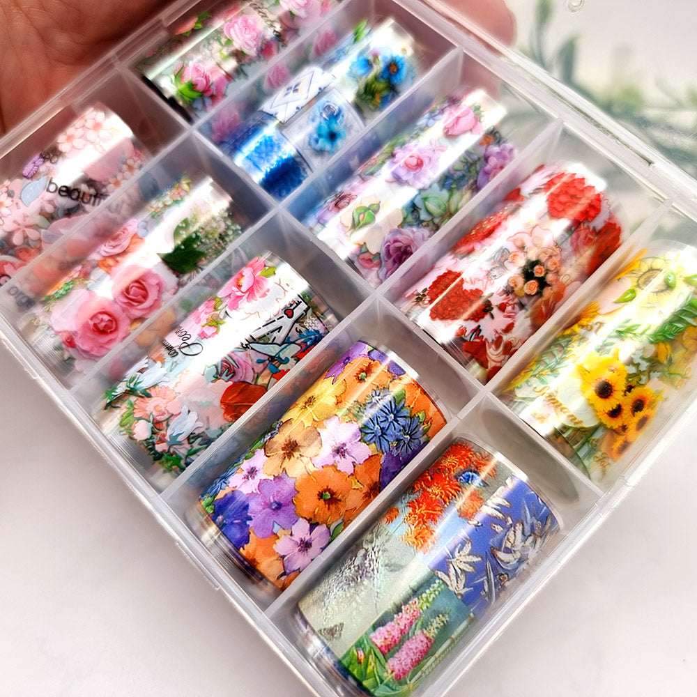 Set of 10 Colorful Flowers Patterns of Transfer Foils