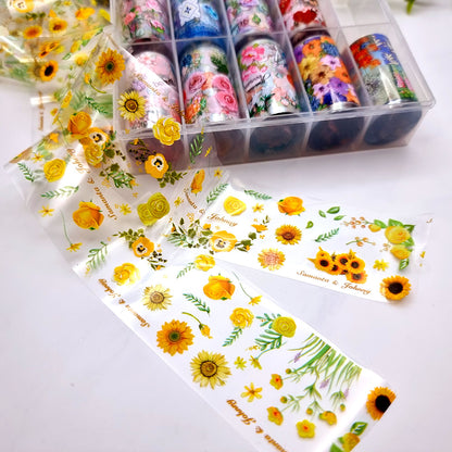 Set of 10 Colorful Flowers Patterns of Transfer Foils