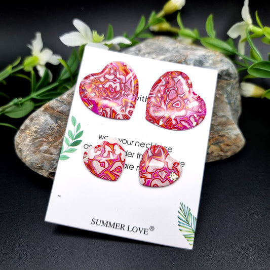 Pink Hearts Earrings Studs 2 pair