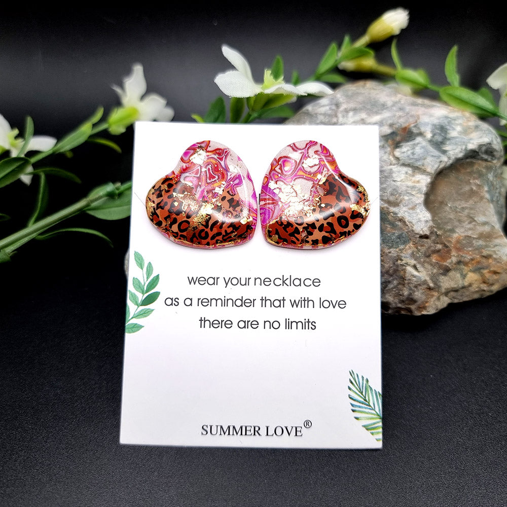 Pink Hearts Leopard Earrings Studs