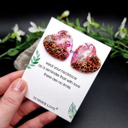 Pink Hearts Leopard Earrings Studs