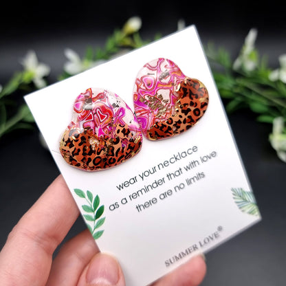 Pink Hearts Leopard Earrings Studs