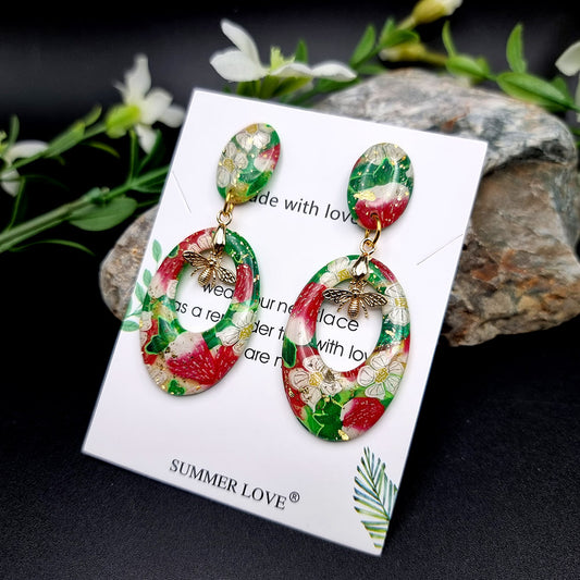 Strawberry Bees Earrings Studs