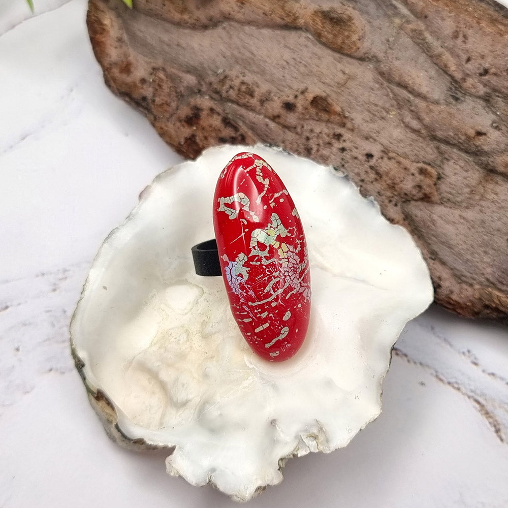 Stylish Red Oval Polymer Clay Ring Ring SweetyBijou Jewelry   