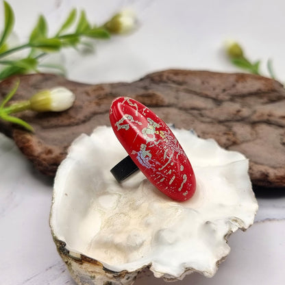 Stylish Red Oval Polymer Clay Ring Ring SweetyBijou Jewelry   