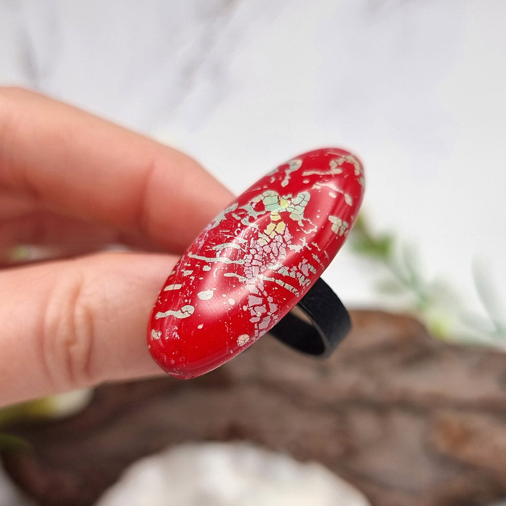 Stylish Red Oval Polymer Clay Ring Ring SweetyBijou Jewelry   