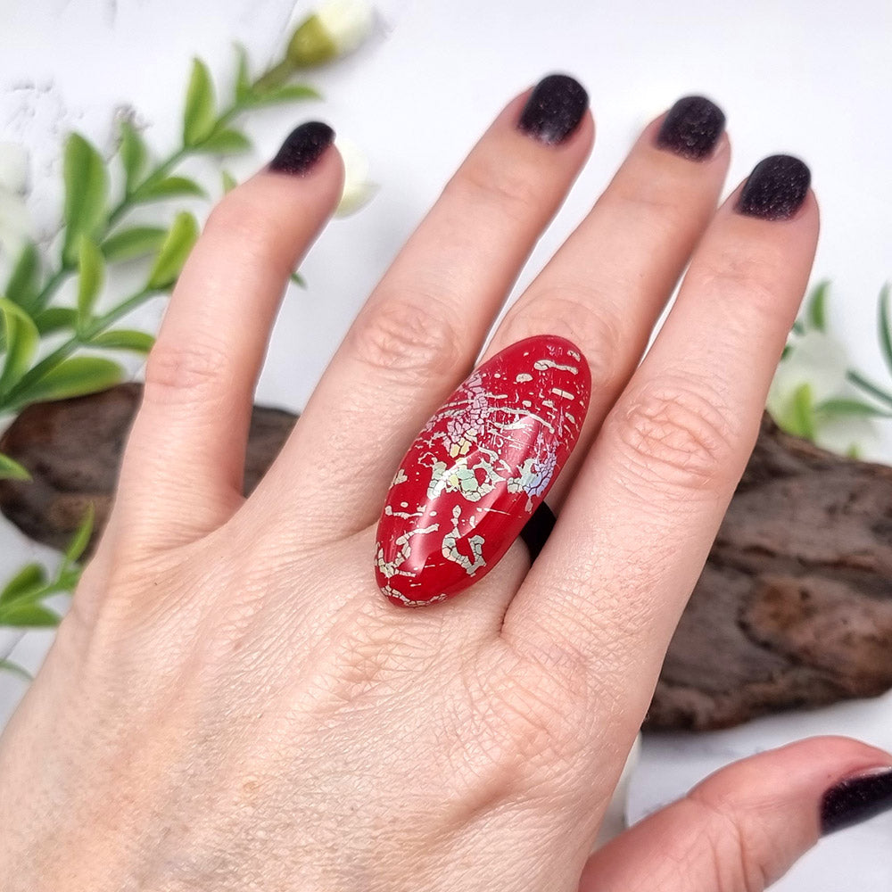 Stylish Red Oval Polymer Clay Ring Ring SweetyBijou Jewelry   