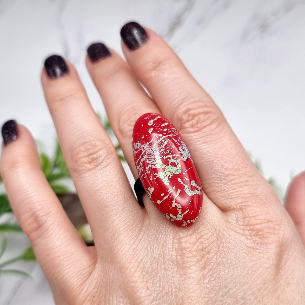 Stylish Red Oval Polymer Clay Ring Ring SweetyBijou Jewelry   