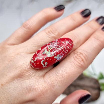 Stylish Red Oval Polymer Clay Ring Ring SweetyBijou Jewelry   