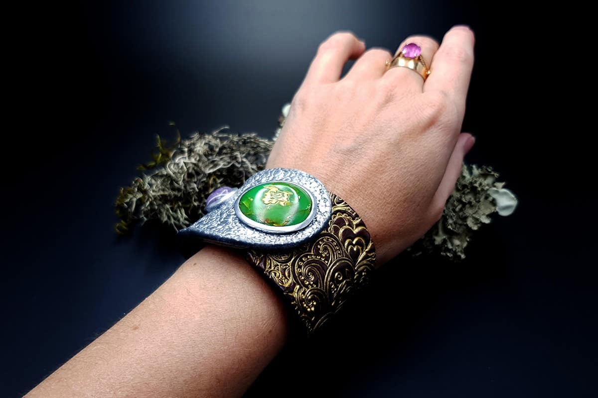 Bracelet Cuff Faux Silver And Jade Bracelet SweetyBijou Jewelry   