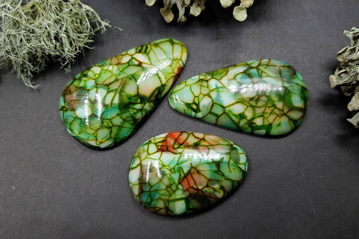 3 cabochons Faux Dragon's Vein Agate Stone (#2) Cabochons SweetyBijou Cabochons   