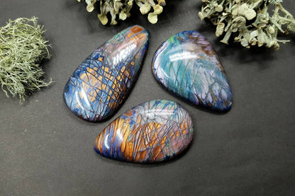 3 cabochons Faux Labradorite Stones, Polymer Clay Cabochons SweetyBijou Cabochons   