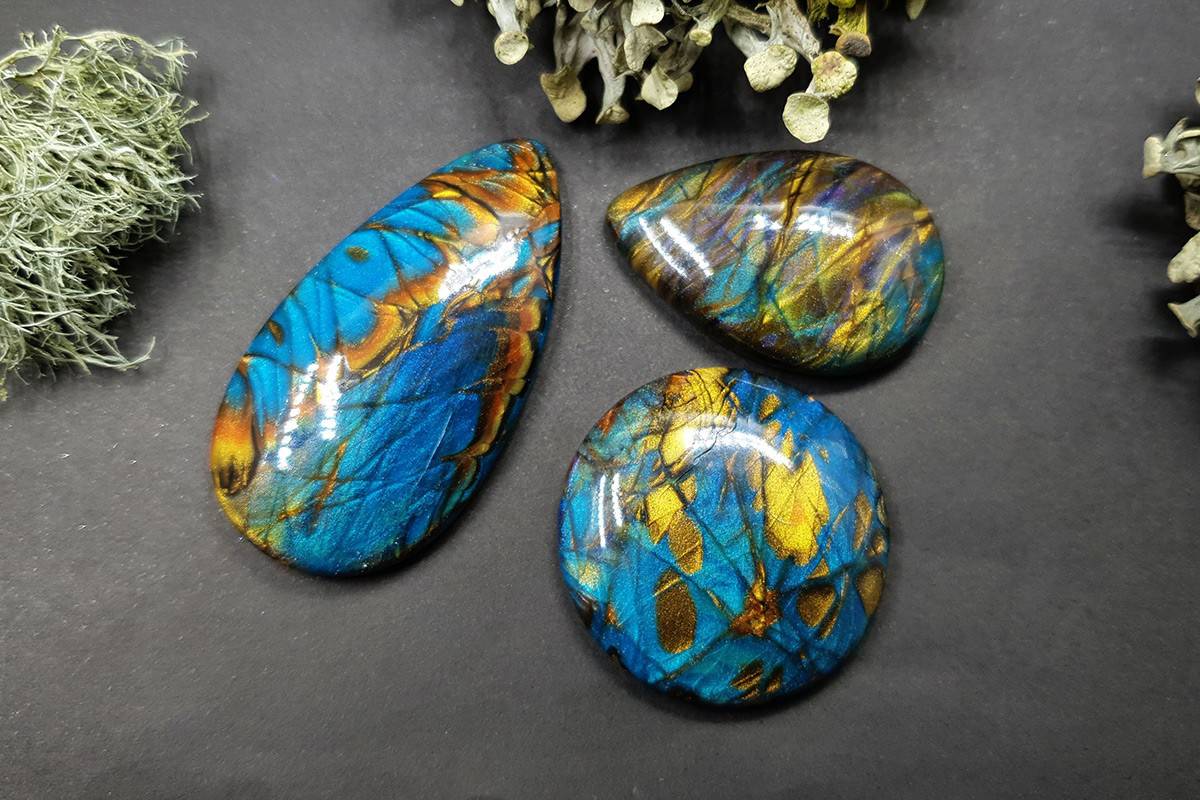 3 cabochons of Faux Labradorite Stone (#5) Cabochons SweetyBijou Cabochons Default Title  