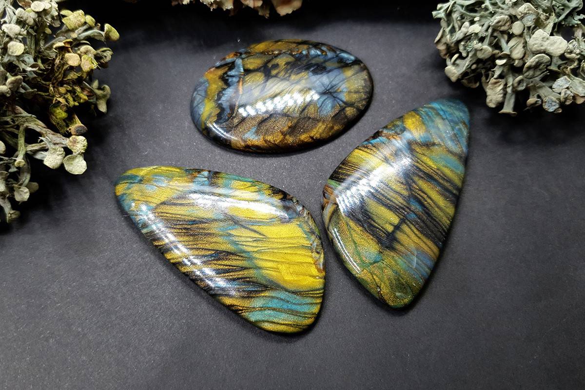 3 cabochons of Faux Labradorite Stone (#4) Cabochons SweetyBijou Cabochons   