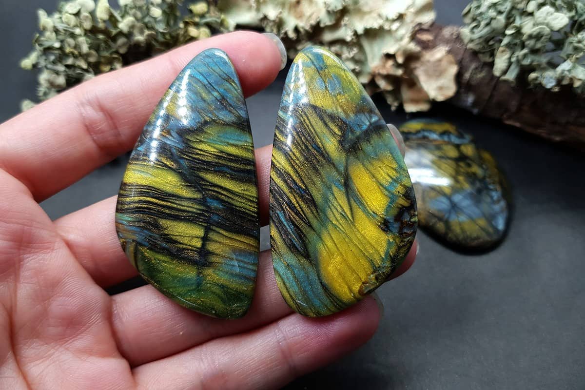 3 cabochons of Faux Labradorite Stone (#4) Cabochons SweetyBijou Cabochons   