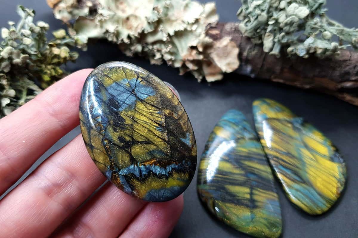 3 cabochons of Faux Labradorite Stone (#4) Cabochons SweetyBijou Cabochons   