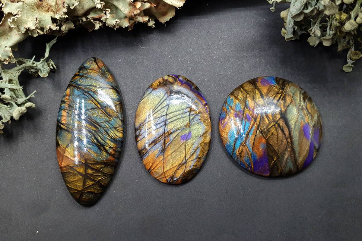 3 cabochons of Faux Labradorite Stone (#3) Cabochons SweetyBijou Cabochons   