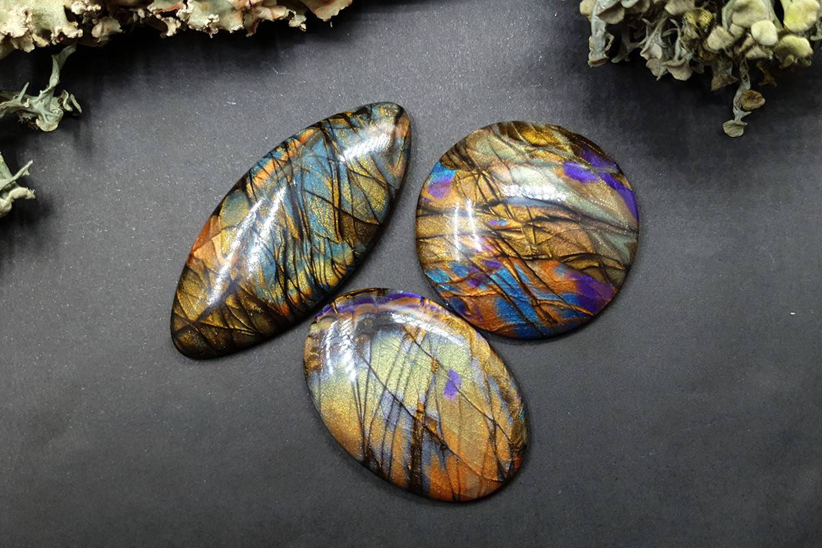 3 cabochons of Faux Labradorite Stone (#3) Cabochons SweetyBijou Cabochons Default Title  