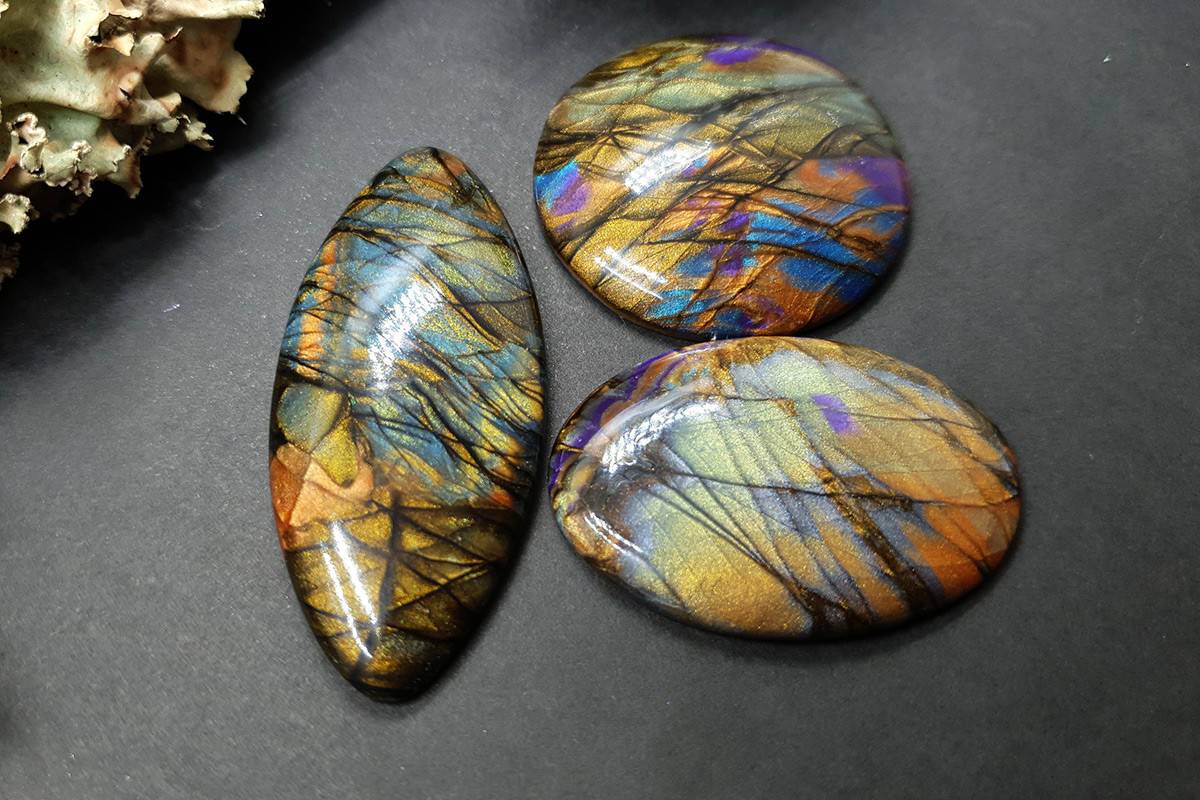 3 cabochons of Faux Labradorite Stone (#3) Cabochons SweetyBijou Cabochons   