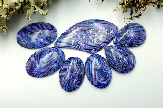 7 pcs Faux Purple Cabochones from Polymer Clay (#2)