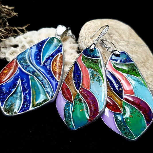 "Colorful Holidays" Polymer clay earrings & pendant
