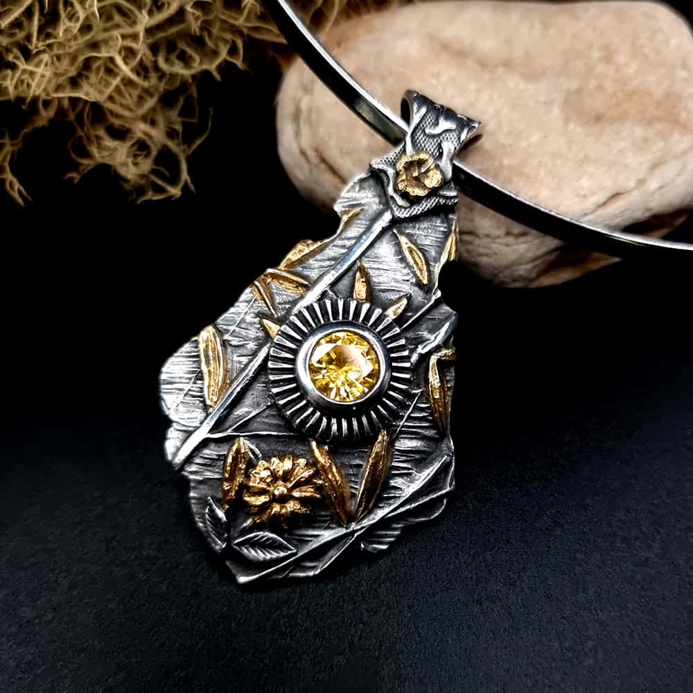 Silver Pendant with Yellow CZ Pendant SweetyBijou Jewelry   