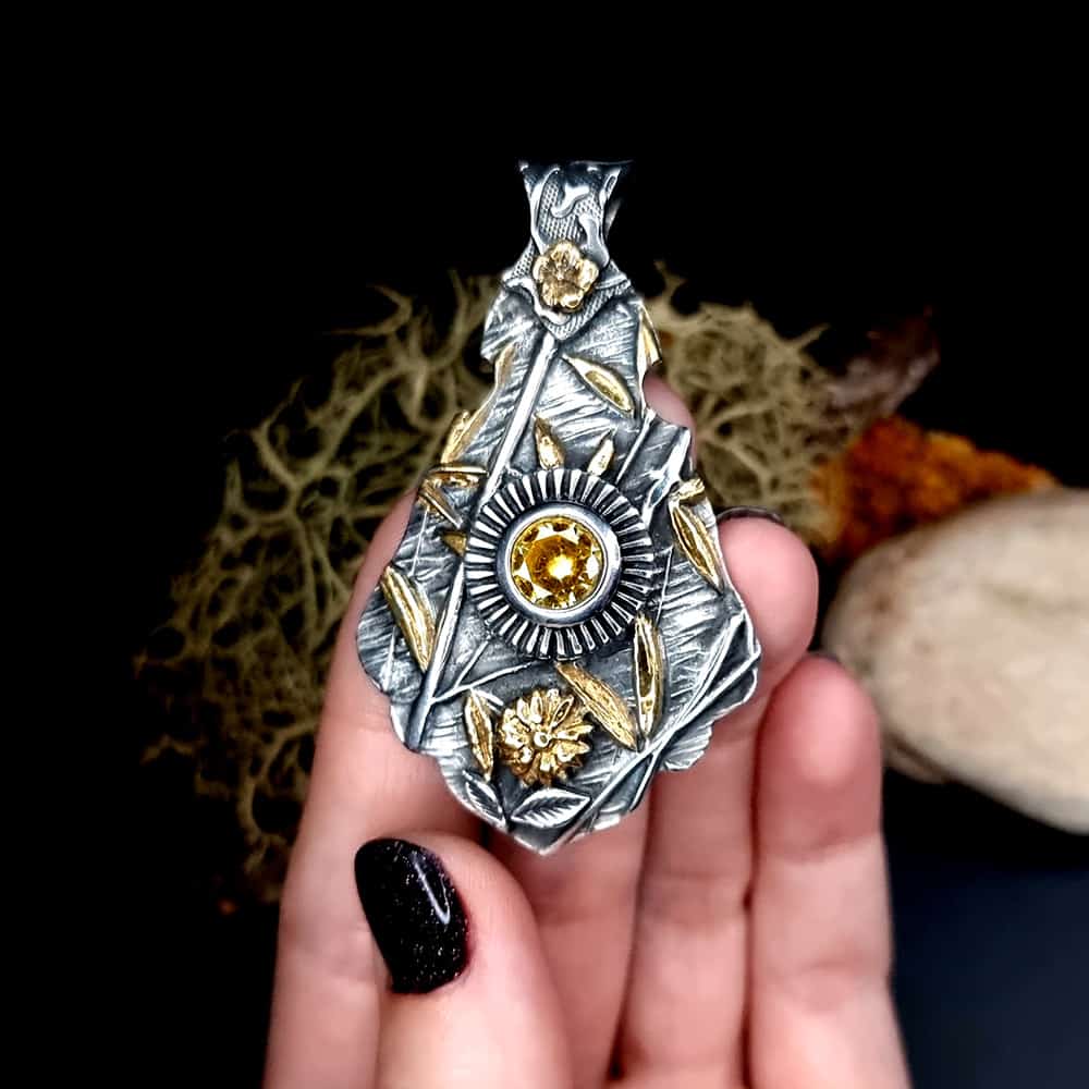 Silver Pendant with Yellow CZ Pendant SweetyBijou Jewelry   