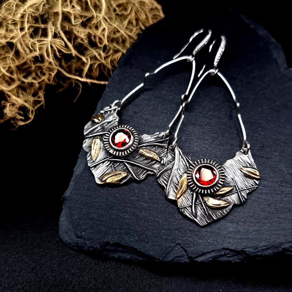 Fine Silver Earrings with Red CZ Earrings SweetyBijou Jewelry   