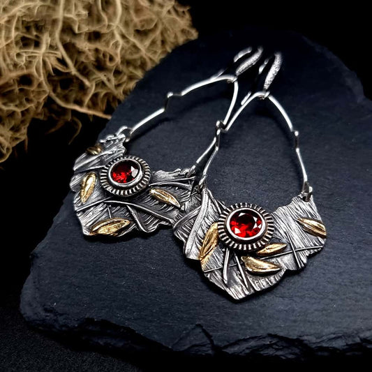 Fine Silver Earrings with Red CZ