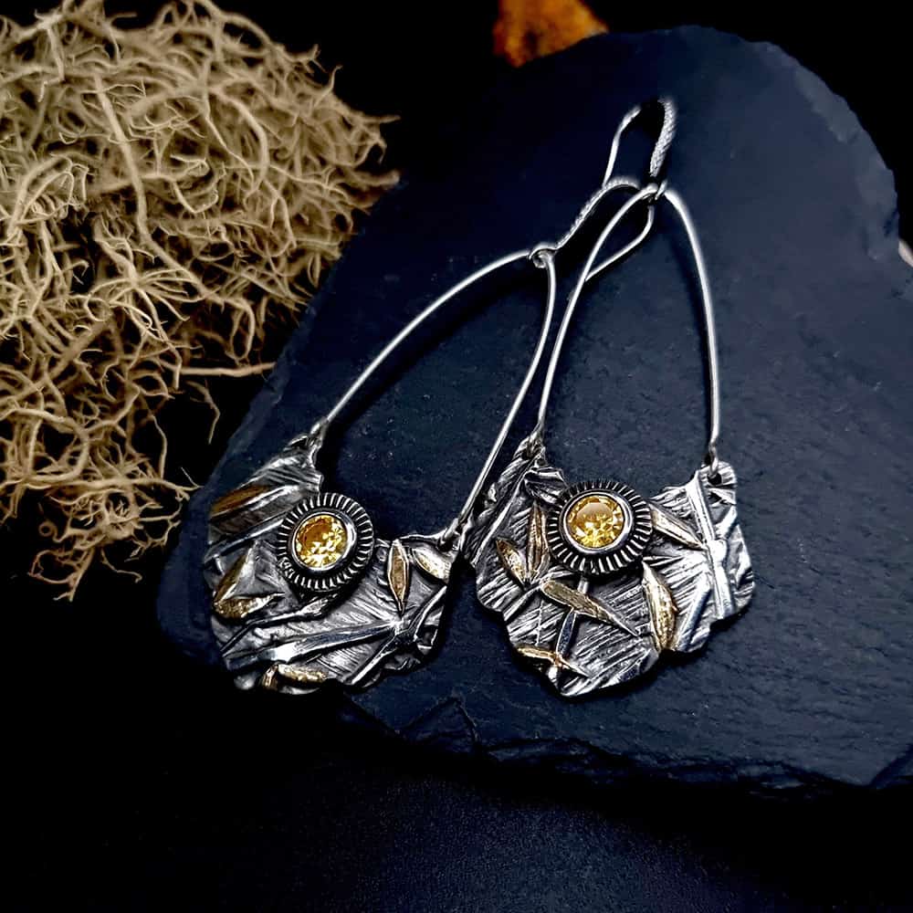 Fine Silver Earrings with Yellow CZ Earrings SweetyBijou Jewelry   