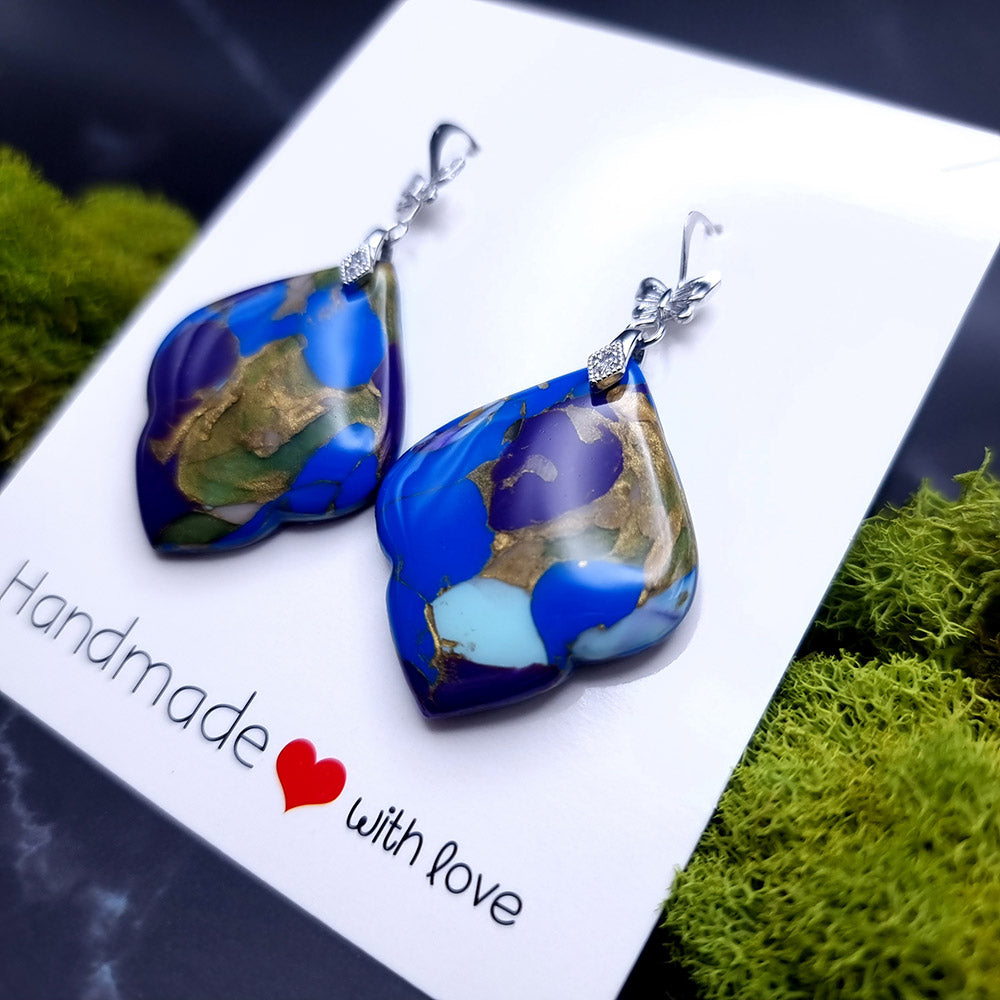 Azure Gold Vein Earrings - Unique Valentine's Day Treasure Earrings SweetyBijou Jewelry   