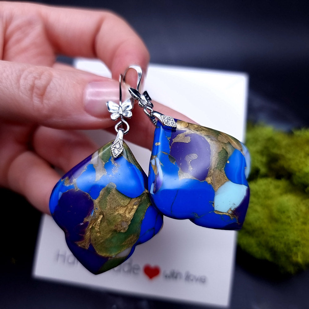 Azure Gold Vein Earrings - Unique Valentine's Day Treasure Earrings SweetyBijou Jewelry   