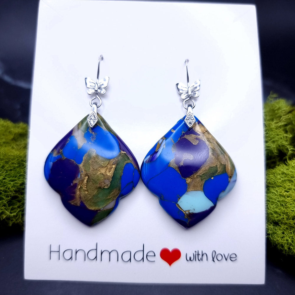 Azure Gold Vein Earrings - Unique Valentine's Day Treasure Earrings SweetyBijou Jewelry   