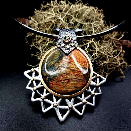 Unique polymer clay pendant "Power of the Sun"