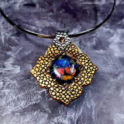 Amazing Polymer clay Pendant with Faux Opal Pendant SweetyBijou Jewelry   