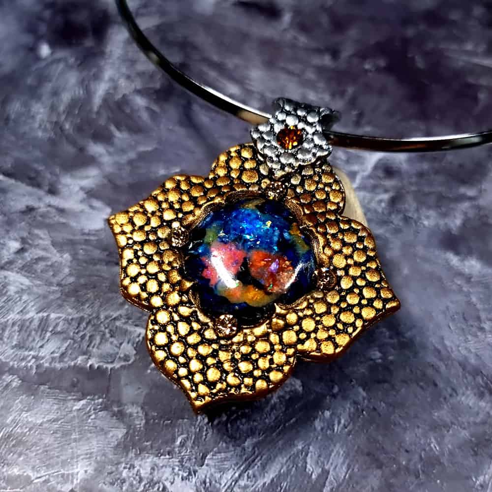 Amazing Polymer clay Pendant with Faux Opal Pendant SweetyBijou Jewelry   