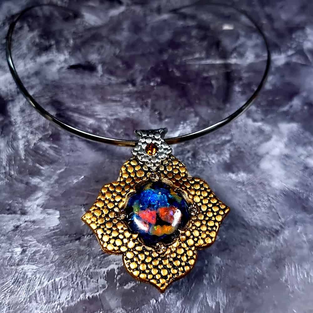 Amazing Polymer clay Pendant with Faux Opal Pendant SweetyBijou Jewelry   