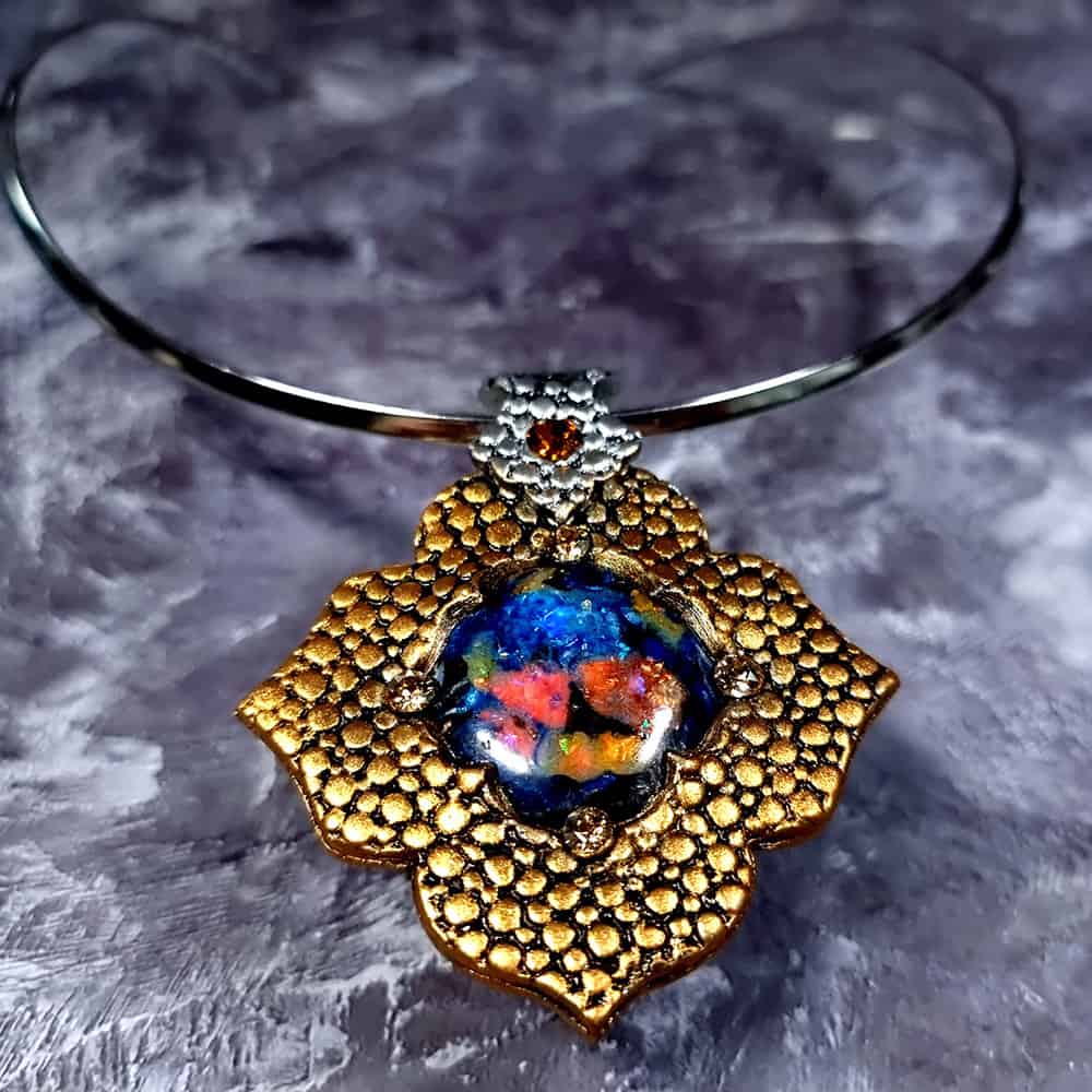 Amazing Polymer clay Pendant with Faux Opal Pendant SweetyBijou Jewelry   