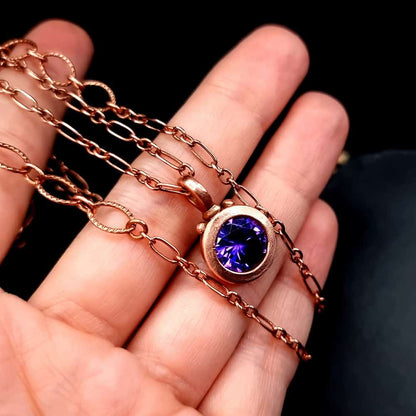 Metal Copper Pendant with Violet CZ on Copper chain Pendant SweetyBijou Jewelry   