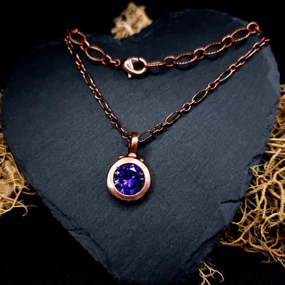 Metal Copper Pendant with Violet CZ on Copper chain Pendant SweetyBijou Jewelry Default Title  