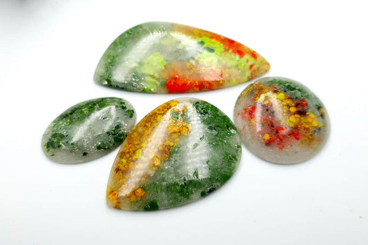 4 pcs Faux Moss Agate from Polymer Clay (Set-02) Cabochons SweetyBijou Cabochons Default Title  