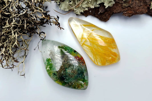 UV Resin Faux Moss Agate & Rutilated Quartz Stones Cabochons SweetyBijou Cabochons Default Title  